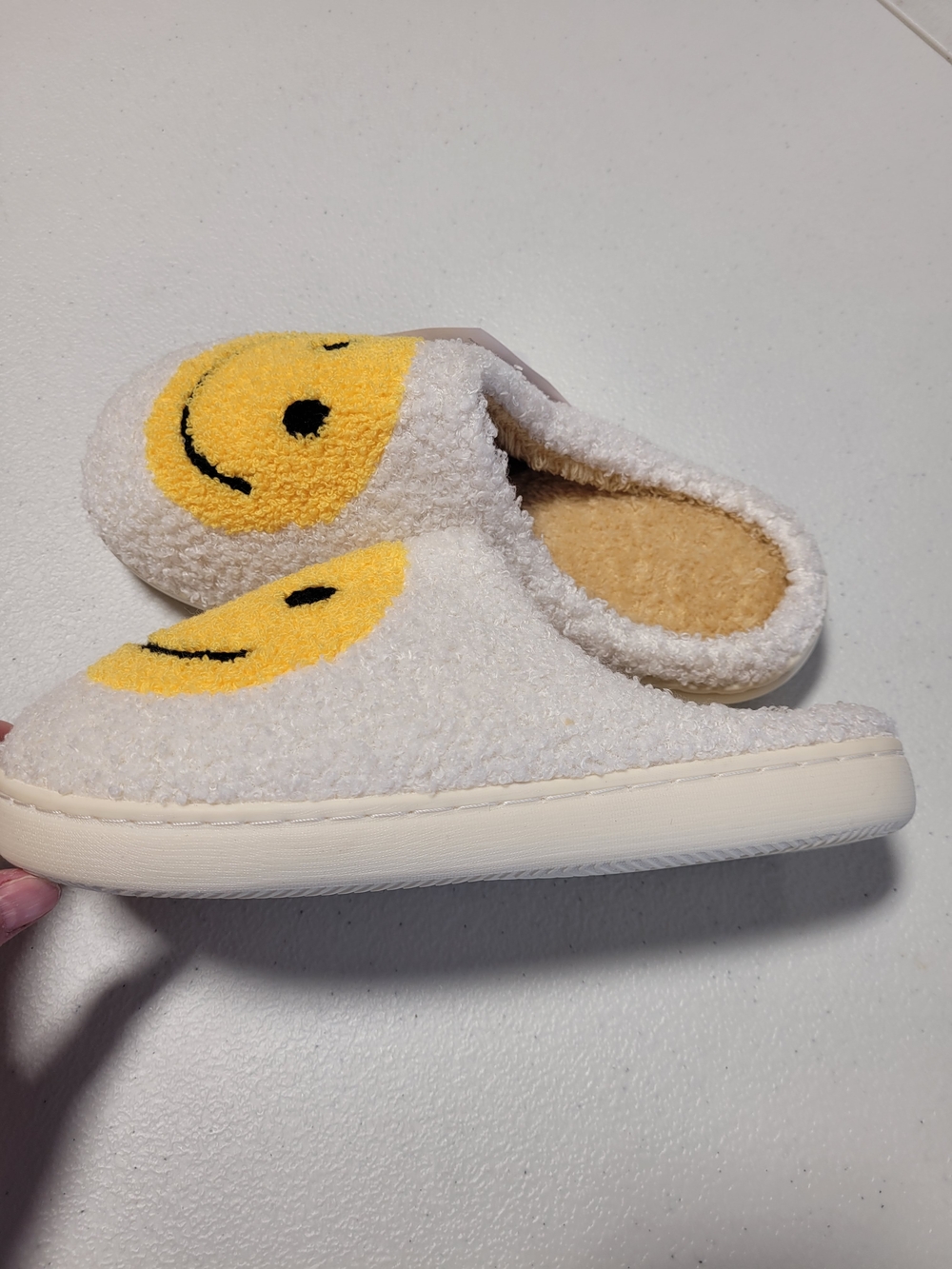 Cozy White Fuzzy Slippers with Yellow Smiley Faces - Picture 4 of 4